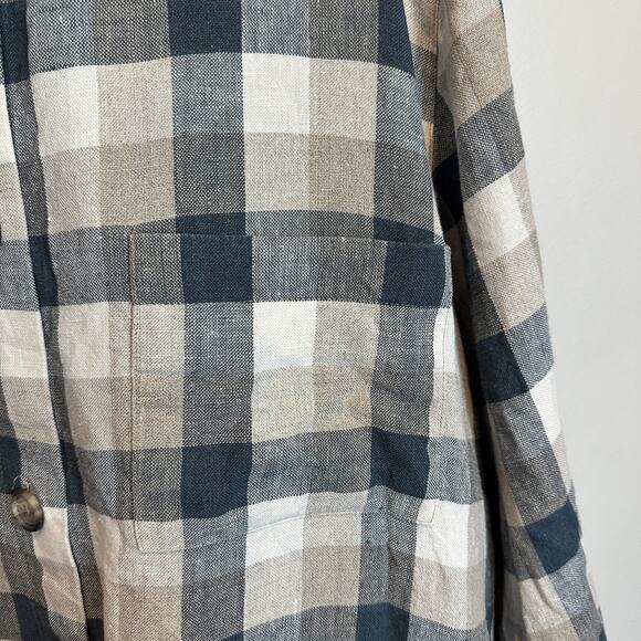 Orvis Linen Check Gingham Button Down Top Shirt Shacket Women's 18 XXL 2X 2XL - Picture 5 of 10